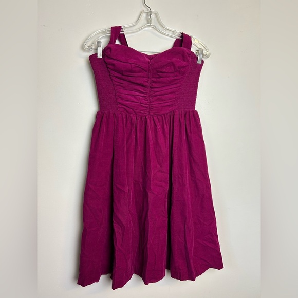 Anthropologie HD in Paris Size 6 Mini Corduroy Dress Purple Magenta Strapless - Picture 1 of 16